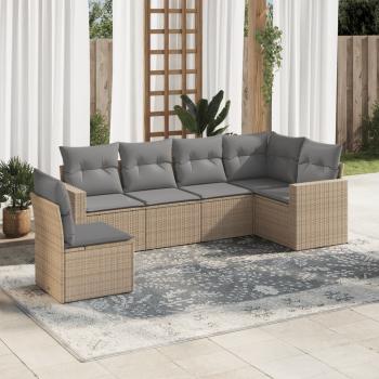 ARDEBO.de - 6-tlg. Garten-Sofagarnitur mit Kissen Beige Poly Rattan