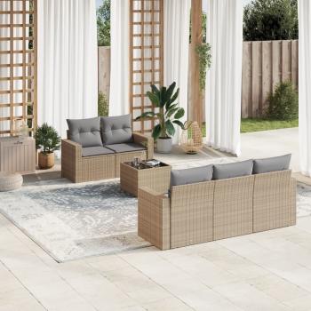 ARDEBO.de - 6-tlg. Garten-Sofagarnitur mit Kissen Beige Poly Rattan