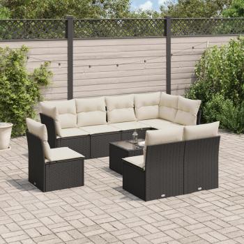 ARDEBO.de - 9-tlg. Garten-Sofagarnitur mit Kissen Schwarz Poly Rattan