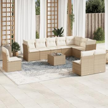 ARDEBO.de - 11-tlg. Garten-Sofagarnitur mit Kissen Beige Poly Rattan