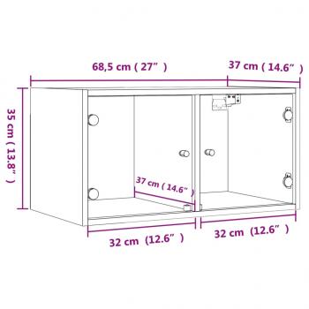 Wandschrank mit Glastüren Braun Eichen-Optik 68,5x37x35 cm