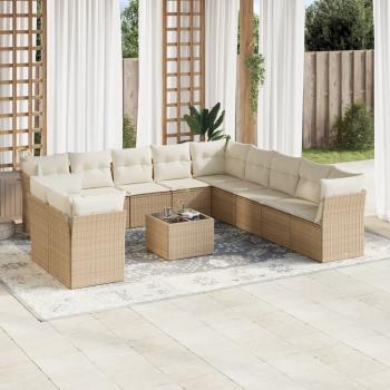 ARDEBO.de - 12-tlg. Garten-Sofagarnitur mit Kissen Beige Poly Rattan