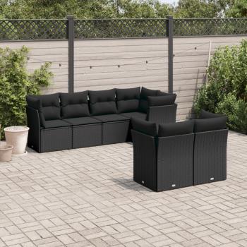 ARDEBO.de - 7-tlg. Garten-Sofagarnitur mit Kissen Schwarz Poly Rattan