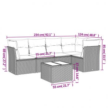 6-tlg. Garten-Sofagarnitur mit Kissen Schwarz Poly Rattan