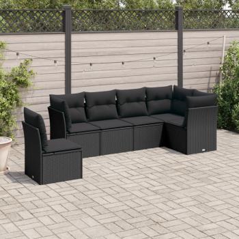 ARDEBO.de - 6-tlg. Garten-Sofagarnitur mit Kissen Schwarz Poly Rattan