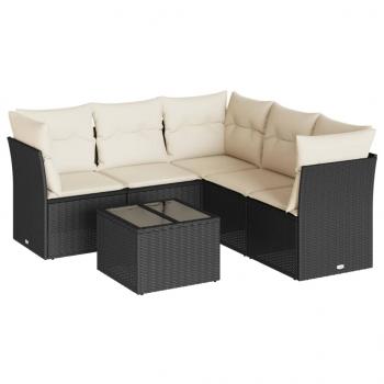 6-tlg. Garten-Sofagarnitur mit Kissen Schwarz Poly Rattan