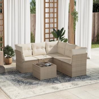 ARDEBO.de - 6-tlg. Garten-Sofagarnitur mit Kissen Beige Poly Rattan