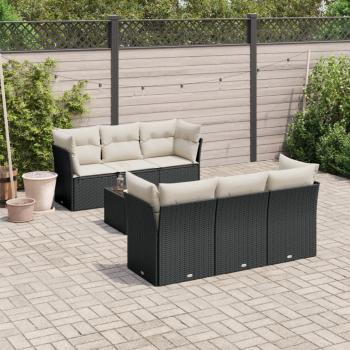 ARDEBO.de - 7-tlg. Garten-Sofagarnitur mit Kissen Schwarz Poly Rattan