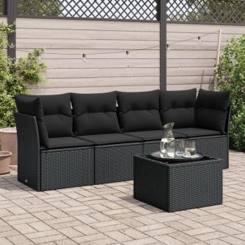 ARDEBO.de - 5-tlg. Garten-Sofagarnitur mit Kissen Schwarz Poly Rattan