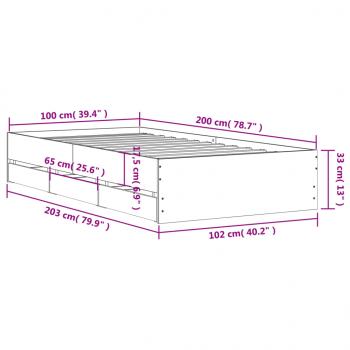 Bettgestell mit Schubladen Braun Eichen-Optik 100x200 cm