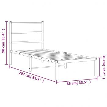 Bettgestell mit Kopfteil Metall Schwarz 80x200 cm