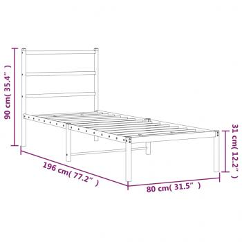 Bettgestell mit Kopfteil Metall Weiß 75x190 cm