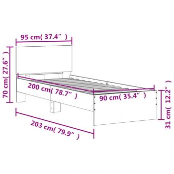 Bettgestell mit Kopfteil Betongrau 90x200 cm Holzwerkstoff