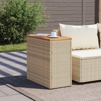 Garten-Beistelltisch Holzplatte Beige 58x27,5x55 cm Poly Rattan