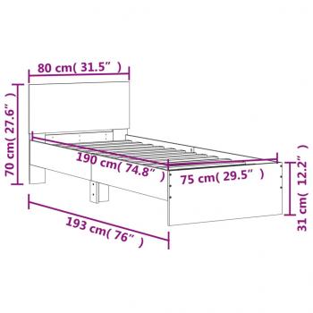 Bettgestell mit Kopfteil Braun Eiche 75x190 cm Holzwerkstoff