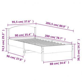 Massivholzbett ohne Matratze Weiß 90x200 cm Kiefernholz