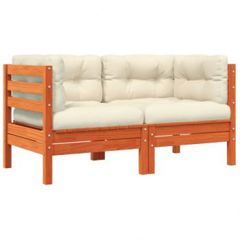 Garten-Ecksofa mit Kissen 2 Stk. Wachsbraun Massivholz Kiefer