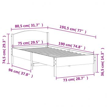 Massivholzbett ohne Matratze Weiß 75x190 cm Kiefernholz