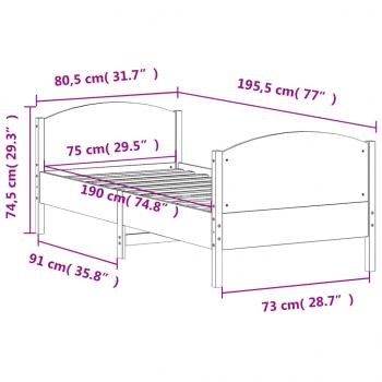 Massivholzbett ohne Matratze Weiß 75x190 cm Kiefernholz