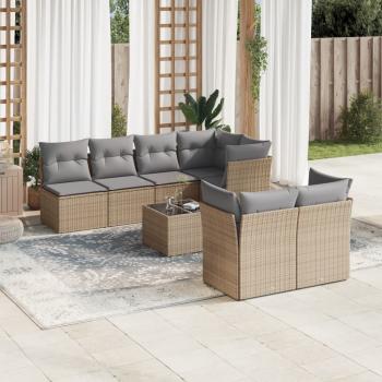 ARDEBO.de - 8-tlg. Garten-Sofagarnitur mit Kissen Beige Poly Rattan