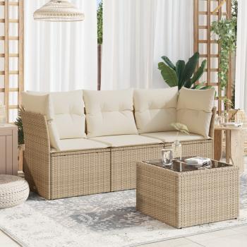 ARDEBO.de - 4-tlg. Garten-Sofagarnitur mit Kissen Beige Poly Rattan