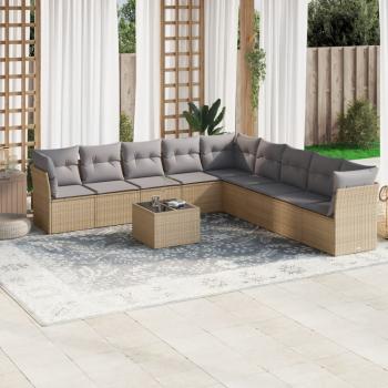 ARDEBO.de - 10-tlg. Garten-Sofagarnitur mit Kissen Beige Poly Rattan