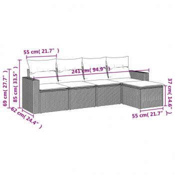 5-tlg. Garten-Sofagarnitur mit Kissen Beige Poly Rattan