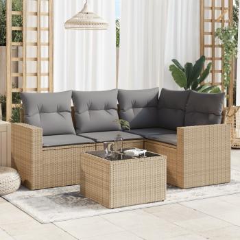 ARDEBO.de - 5-tlg. Garten-Sofagarnitur mit Kissen Beige Poly Rattan