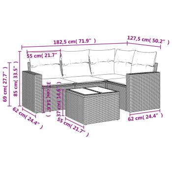 5-tlg. Garten-Sofagarnitur mit Kissen Beige Poly Rattan