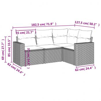 4-tlg. Garten-Sofagarnitur mit Kissen Grau Poly Rattan