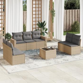 ARDEBO.de - 8-tlg. Garten-Sofagarnitur mit Kissen Beige Poly Rattan