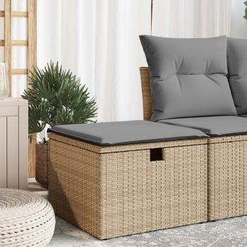 ARDEBO.de - Gartenhocker mit Kissen Beige 55x55x37 cm Poly Rattan