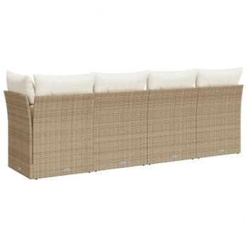 Gartensofa mit Kissen 4-Sitzer Beige Poly Rattan