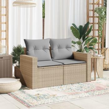 Gartensofa mit Kissen 2-Sitzer Beige Poly Rattan