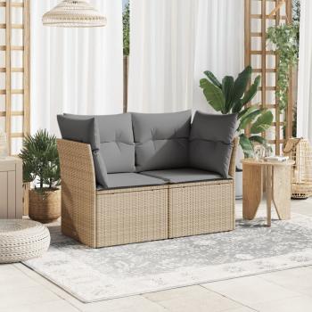 Gartensofa mit Kissen 2-Sitzer Beige Poly Rattan