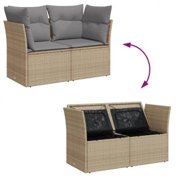 Gartensofa mit Kissen 2-Sitzer Beige Poly Rattan