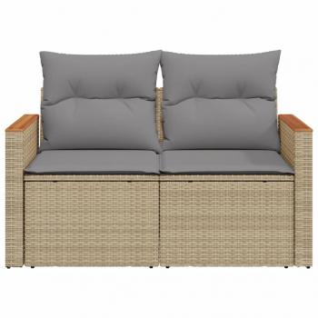 Gartensofa mit Kissen 2-Sitzer Beige Poly Rattan