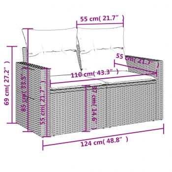 Gartensofa 2-Sitzer mit Kissen Grau Poly Rattan