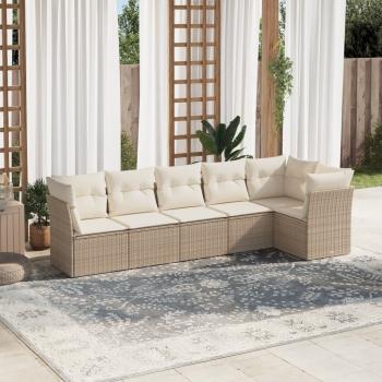 ARDEBO.de - 6-tlg. Garten-Sofagarnitur mit Kissen Beige Poly Rattan