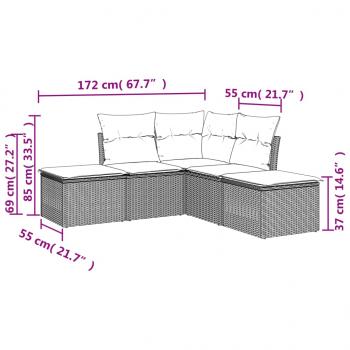 5-tlg. Garten-Sofagarnitur mit Kissen Schwarz Poly Rattan