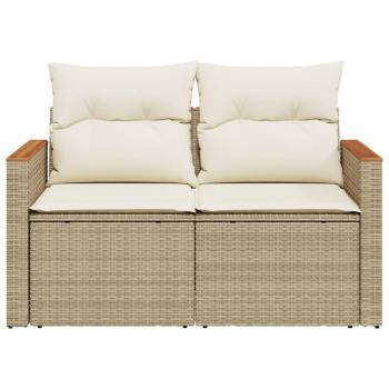 Gartensofa mit Kissen 2-Sitzer Beige Poly Rattan