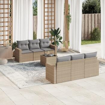 ARDEBO.de - 7-tlg. Garten-Sofagarnitur mit Kissen Beige Poly Rattan