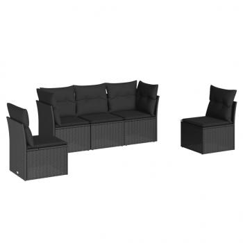 5-tlg. Garten-Sofagarnitur mit Kissen Schwarz Poly Rattan