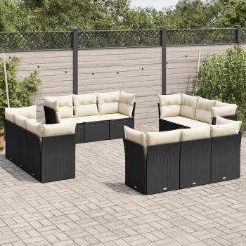 ARDEBO.de - 12-tlg. Garten-Sofagarnitur mit Kissen Schwarz Poly Rattan