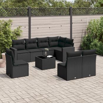 ARDEBO.de - 9-tlg. Garten-Sofagarnitur mit Kissen Schwarz Poly Rattan