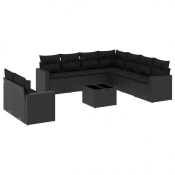 10-tlg. Garten-Sofagarnitur mit Kissen Schwarz Poly Rattan