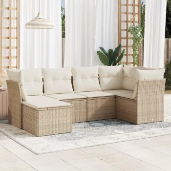 ARDEBO.de - 6-tlg. Garten-Sofagarnitur mit Kissen Beige Poly Rattan