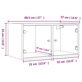 Wandschrank mit Glastüren Räuchereiche 68,5x37x35 cm