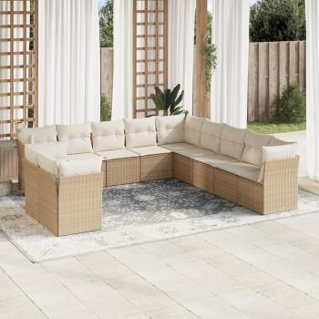 ARDEBO.de - 11-tlg. Garten-Sofagarnitur mit Kissen Beige Poly Rattan