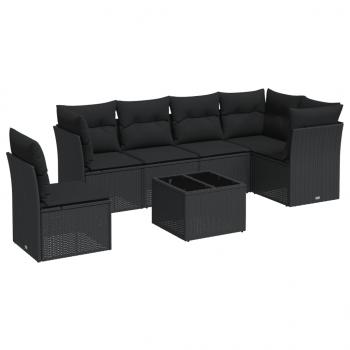 7-tlg. Garten-Sofagarnitur mit Kissen Schwarz Poly Rattan